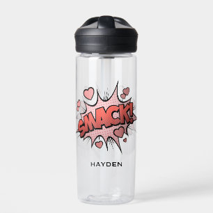 Comic Book Art Kiss Smack Bubble Pink Personalised Water Bottle
