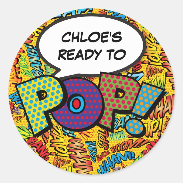Comic Book Baby Shower Sprinkle Ready to POP Classic Round Sticker (Front)