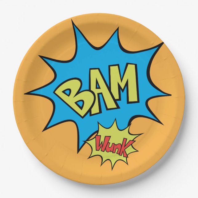 Comic Book "Bam" Balloon Speech Bubble Paper Plate (Front)