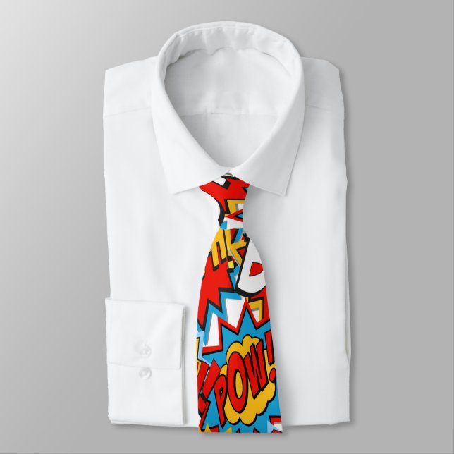 Comic Book Bam Pow Action Words Tie (Tied)