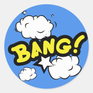 Comic book bang design classic round sticker