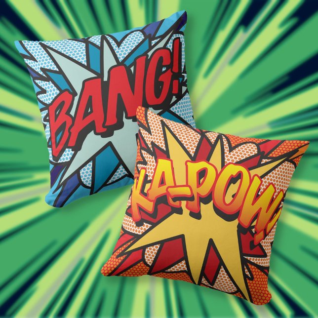 Comic Book BANG! KA-POW! Cushion (Modern Fun Comic Book BANG KA-POW Throw Pillow)