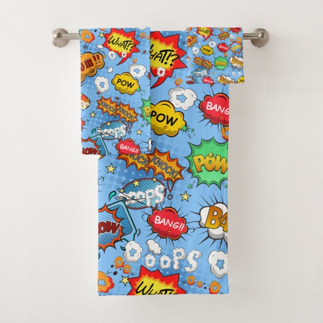 Comic Book Bathroom Towel Set (Insitu)