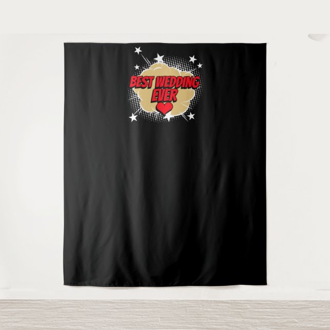 Comic Book Best Wedding Ever Black Photo Backdrop Tapestry (Front)