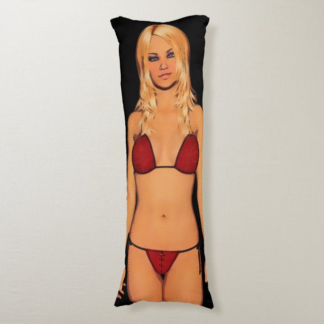 Comic Book Blonde Bikini Babe Body Cushion (Front Vertical)