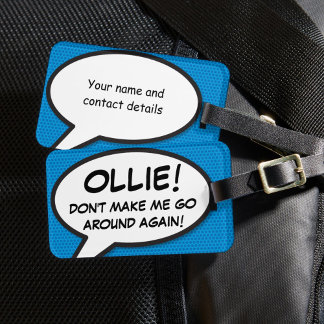 Comic Book Blue Personalised Funny Quote Luggage Tag
