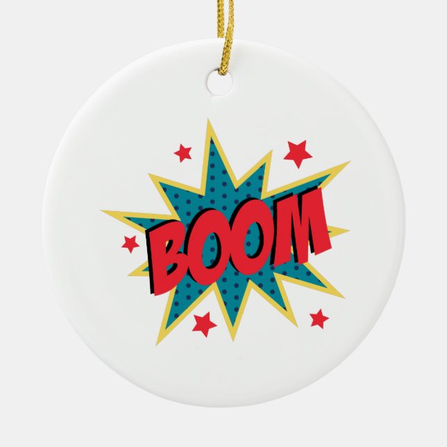 Comic Book Boom Ceramic Tree Decoration (Front)
