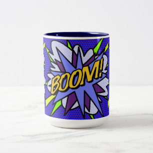 Comic Book BOOM Fun Cool Modern Two-Tone Coffee Mug