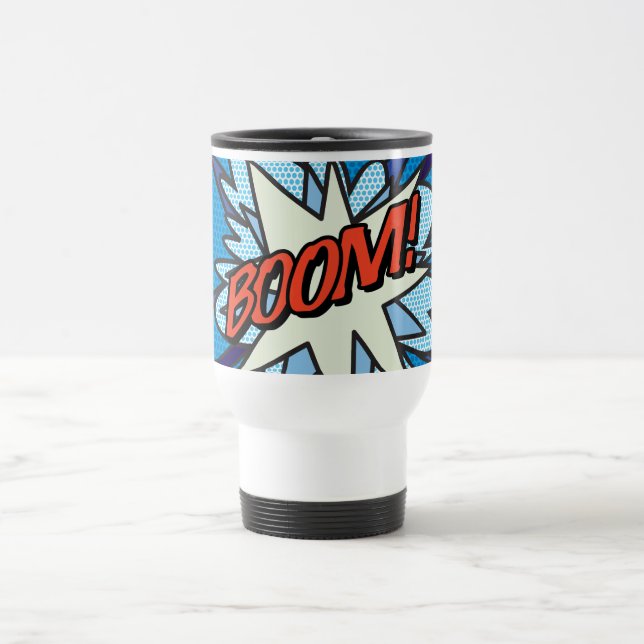 Comic Book BOOM Modern Fun Typography Travel Mug (Center)