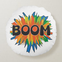 Comic Book Boom Pop Art Round Throw Pillow