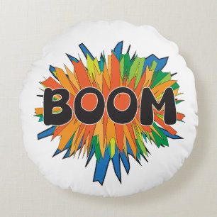 Comic Book Boom Pop Art Round Throw Pillow