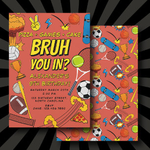 Comic Book Bruh Sports Athletic Balls Birthday Invitation