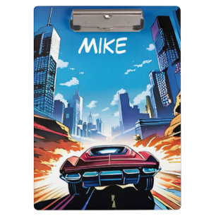 Comic Book Car Going Fast Clipboard