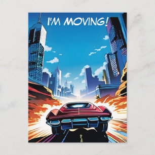Comic Book Car Going Fast New Address Postcard