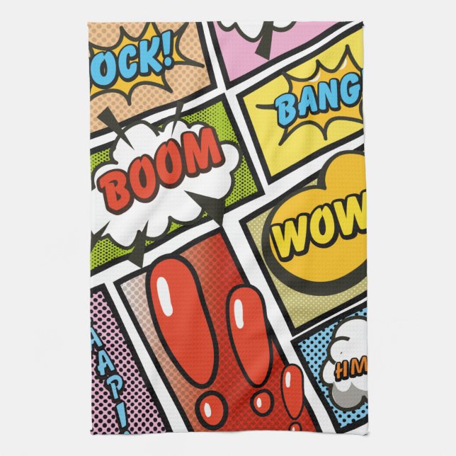 Comic Book cartoon fonts! Tea Towel (Vertical)