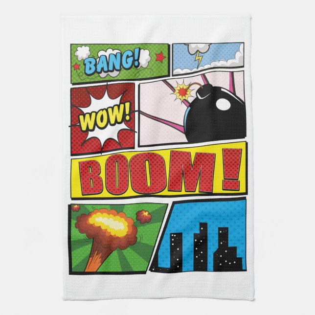 Comic Book cartoon fonts! Tea Towel (Vertical)