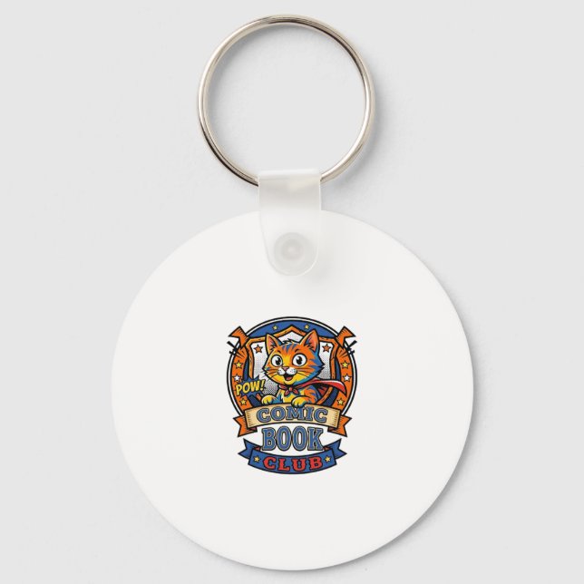 Comic Book Cat Cat Mum Gift Idea - Comic Book Cat  Key Ring (Front)