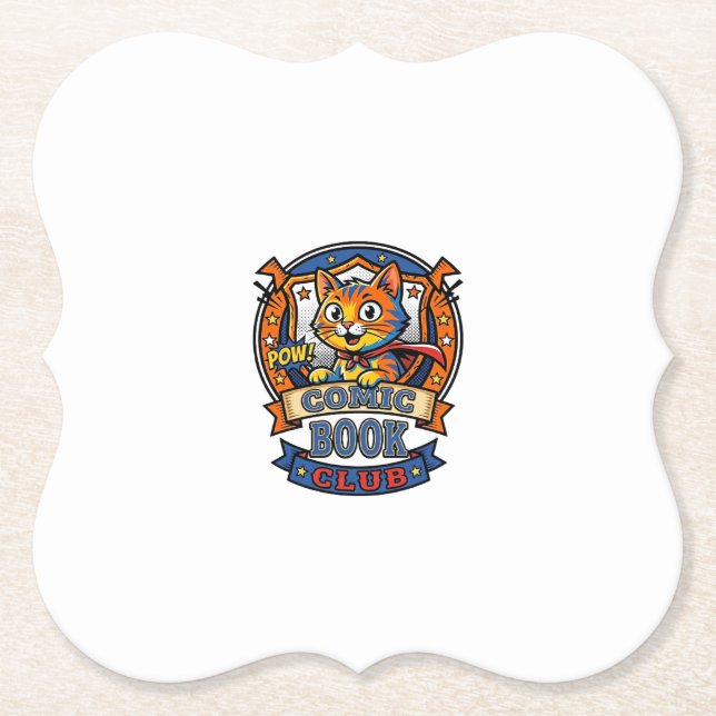 Comic Book Cat Cat Mum Gift Idea - Comic Book Cat  Paper Coaster (Front)