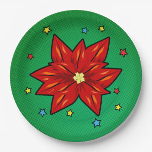 Comic Book Christmas Poinsettia Paper Plate