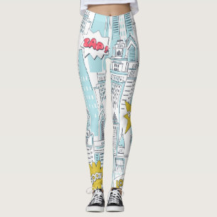Comic book city: vintage pattern leggings