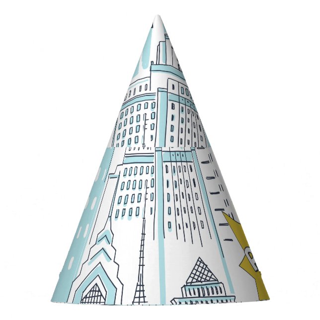Comic book city: vintage pattern party hat (Front)