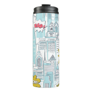 Comic book city: vintage pattern thermal tumbler