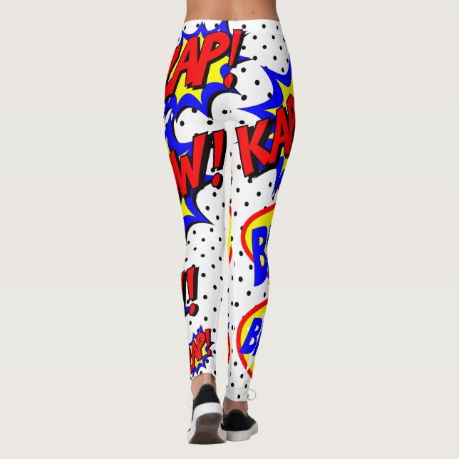 Comic Book Custom Speech Bubbles Colour Bolt White Leggings (Back)