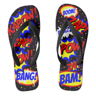 Comic Book Custom Speech Bubbles Colourful Dots Flip Flops