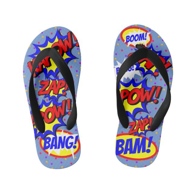 Comic Book Custom Speech Bubbles Colourful Dots Kid's Flip Flops (Footbed)