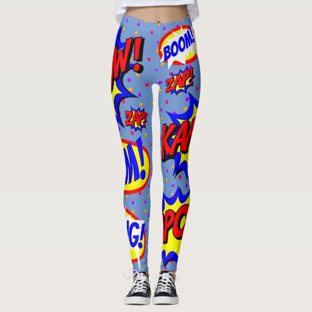 Comic Book Custom Speech Bubbles Colourful Dots Leggings (Front)