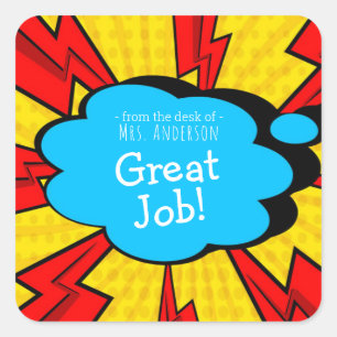 Comic Book Encouragement Sticker Teachers Name