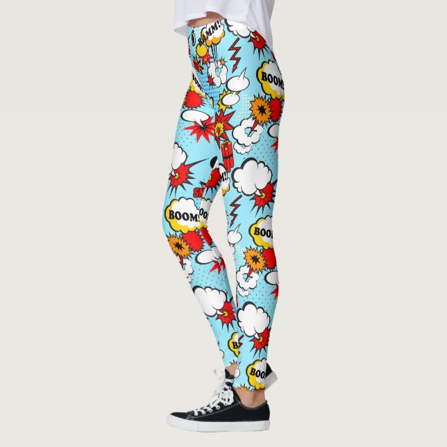 Comic Book Exclamations, firecrackers, Poofs Leggings (Left)