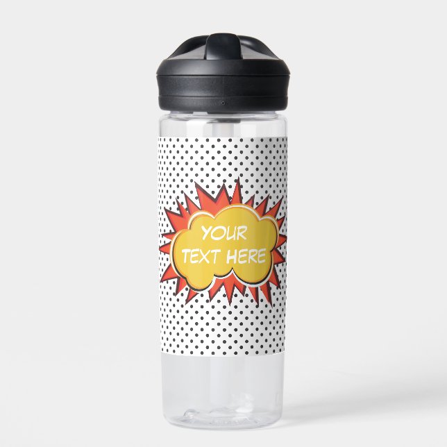 Comic Book Explosion Custom Text Bubble Water Bottle (Front)