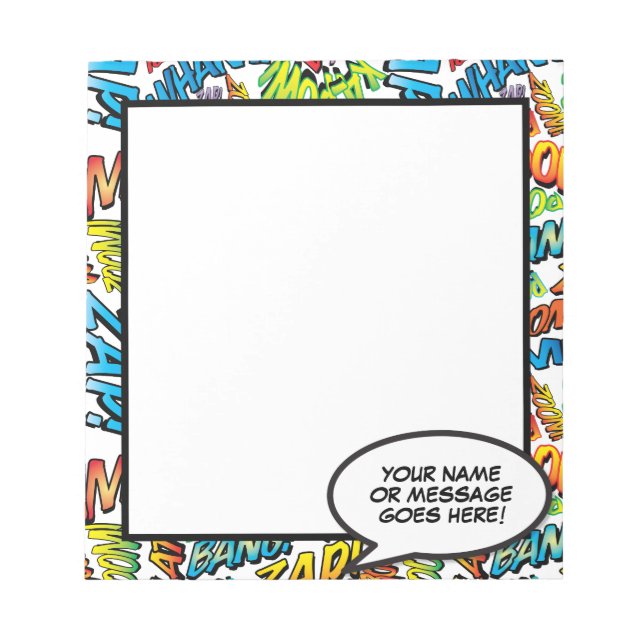 Comic Book Fun Speech Bubble Name Message Notepad (Front)