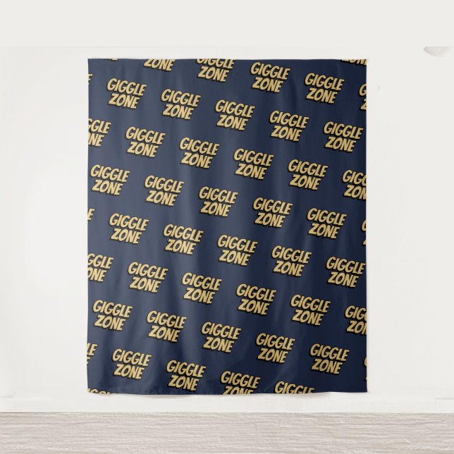 Comic Book Giggle Zone Text Navy Photo Backdrop Tapestry (Front)