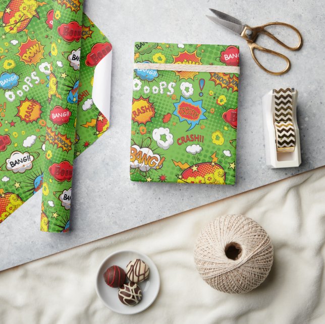 Comic Book Green Wrapping Paper (Crafts)