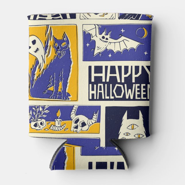 Comic Book Halloween Illustration Can Cooler (Front)