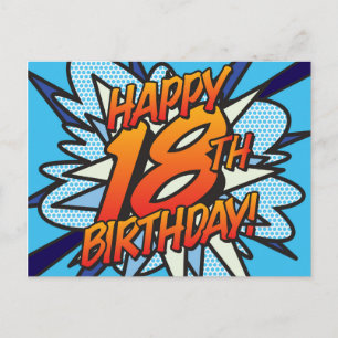 Comic Book HAPPY 18TH BIRTHDAY blue Postcard