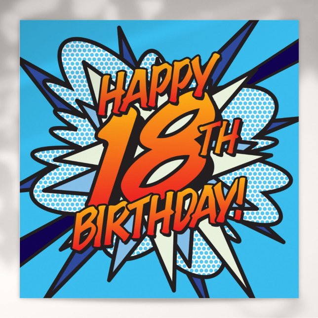 Comic Book HAPPY 18TH BIRTHDAY! blue Poster (Comic Book HAPPY 18TH BIRTHDAY Blue Poster)