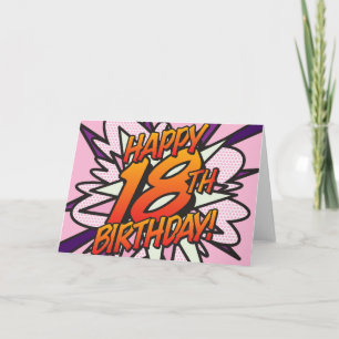 Comic Book HAPPY 18TH BIRTHDAY! pink Card