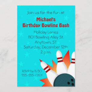 Comic Book Illustration Bowling Party Invitation