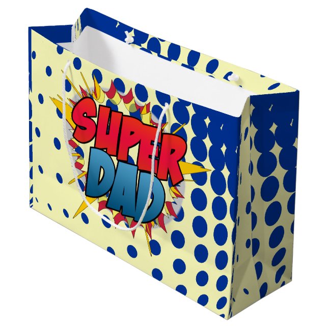 Comic Book Inspired Super Dad Large Gift Bag (Front Angled)
