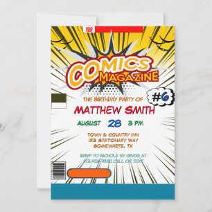 Comic Book Magazine Style Kids Birthday Party  Invitation