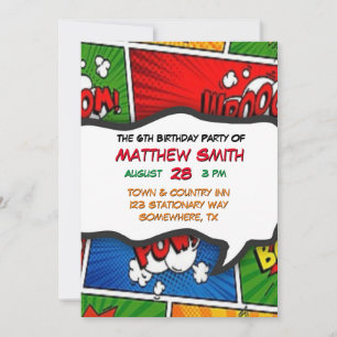 Comic Book Magazine Style Kids Birthday Party  Invitation