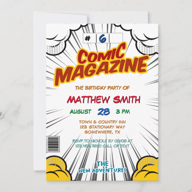 Comic Book Magazine Style Kids Birthday Party  Invitation (Front)