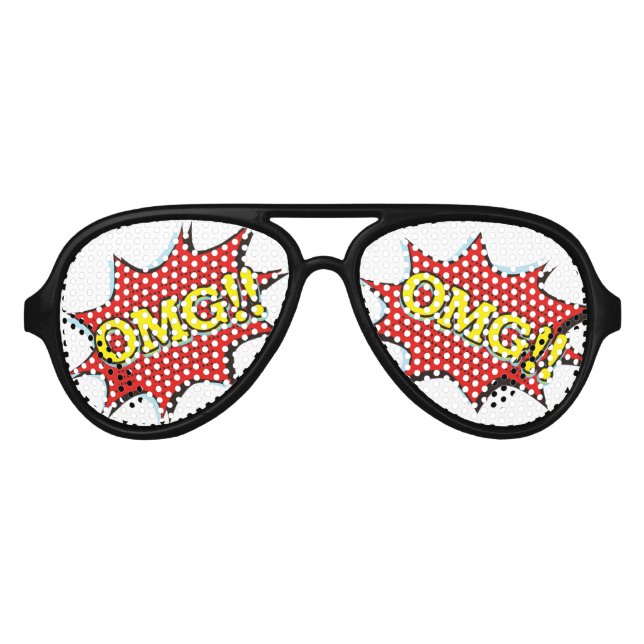 Comic Book OMG Exclamation Speech Bubble Aviator Sunglasses (Front)