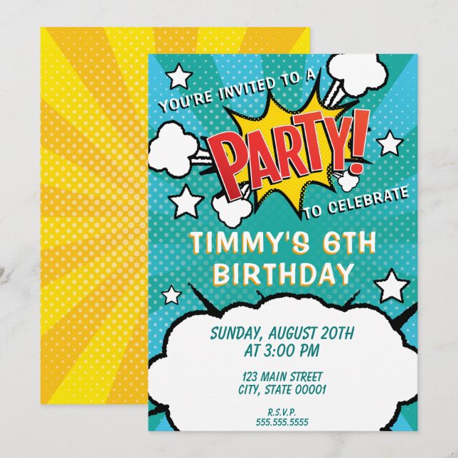 Comic Book PARTY! Invitation (Front/Back)