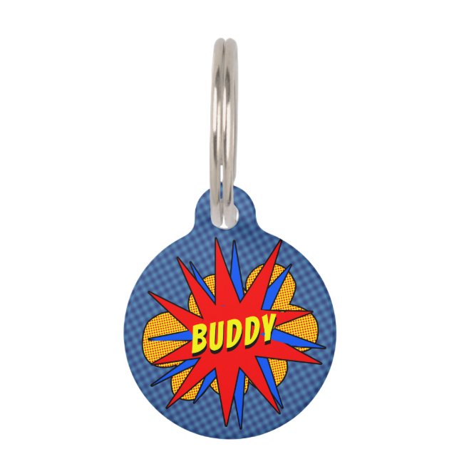 Comic Book Personalised Dog Name Dog Tag (Front)
