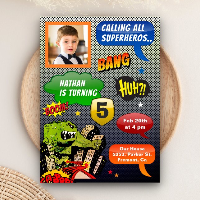 Comic Book Photo Superhero Birthday Party Invitation (Creator Uploaded)