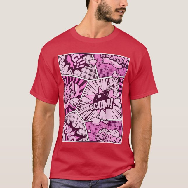 Comic Book Pink Color Graphic T-Shirt (Front)